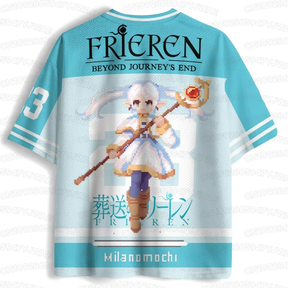 여름 여성 남성 프리렌 3D 프린트 저지 Y2K V 넥 - Frieren Anime Merchandise 리뷰 및 가격